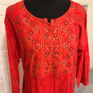 Embroidered Red Women's Top